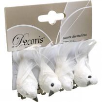 Artikel Deco koppel duiven Deco vogels met clip wit L5cm 4 st