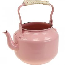 Decoratieve theepot plantenbak metaal oud roze Ø8,6cm H16cm