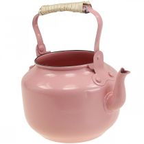 Decoratieve theepot plantenbak metaal oud roze Ø8,6cm H16cm