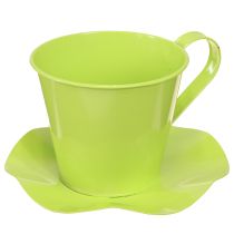 Artikel Decoratieve theekop metaal met bord lichtgroen Ø12 H10cm 8 st