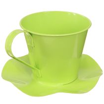 Artikel Decoratieve theekopjes van metaal met schotel, lichtgroen, Ø12 H10cm, 8 stuks