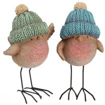 Artikel Decoratieve vogel met hoed winterdecoratie blauwgroen H18cm 2 stuks