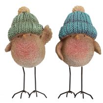 Artikel Decoratieve vogel met hoed winterdecoratie blauwgroen H18cm 2 stuks