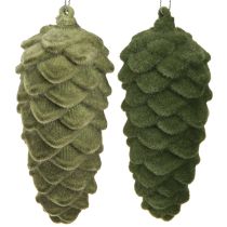 Artikel Decoratieve kegelhanger dennenappels groen geflockt 11,5cm 6 stuks