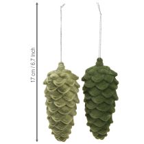 Artikel Decoratieve groene dennenappels, hangers, kerstversiering, set van 6