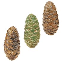 Artikel Decoratieve kegels keramiek assorti groen geel bruin 8,5cm 6 stuks
