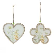 Artikel Decoratieve hanger hout bloem hartmotief bloemen 12cm 6 st
