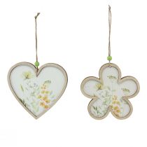 Decoratieve hanger hout bloem hartmotief bloemen 12cm 6st