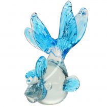 Decoratieve vis van helder glas, blauw 15cm
