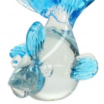 Decoratieve vis van helder glas, blauw 15cm