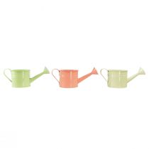 Artikel Decoratieve gieterset in pastel zalm, groen, geelgroen - metalen plantenbak Ø11cm H10cm, 8 stuks