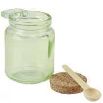 Artikel Decoratief glas met kurkdeksel en lepel groen Ø7cm H10cm 2st