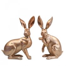 Deco bunny goud zittend paar paashazen H30.5cm 2st