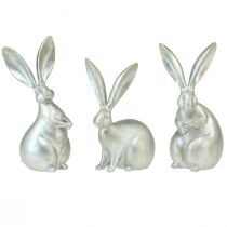 Decoratieve konijntjes zilveren decoratieve figuren Pasen 17,5x20,5cm 3st