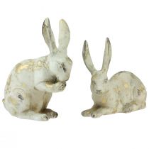Decoratieve konijnen zittend staand witgoud H12,5x16,5cm 2st
