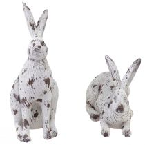 Artikel Decoratieve konijntjes wit vintage houtlook Pasen H14,5/24,5cm 2st