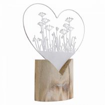 Decoratief hart staand metaal hout wit lente decoratie H31cm