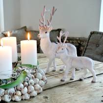Artikel Decoratief Rendier Wit met Glitter – Winter Kerstdecoratie 20cm 3st