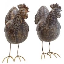 Deco kippen decoratief figuur tuinfiguur kip vintage H17cm 2st