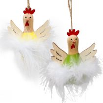 Artikel Decoratieve kip Paasdecoratie om houten decoratie op te hangen H8cm 6 st