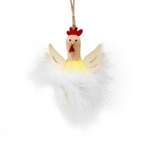 Artikel Decoratieve kip Paasdecoratie om houten decoratie op te hangen H8cm 6 st