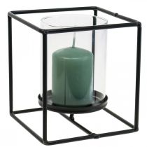 Decoratieve kandelaar zwart metaal lantaarn glas 12×12×13cm