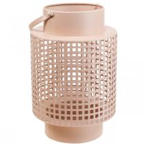 Decoratieve lantaarn roze metalen lantaarn met handvat Ø18cm H29cm