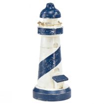 Decoratieve vuurtoren hout blauw wit maritiem Ø7,5cm H19cm