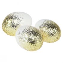 Decoratieve paaseieren echt ganzeneiwit met gouden glitters H7,5–8,5cm 10st