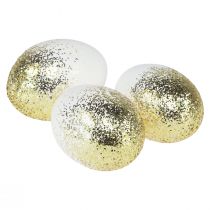 Artikel Decoratieve paaseieren echt ganzeneiwit met gouden glitters H7,5–8,5cm 10 stuks