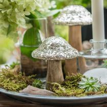 Deco paddestoel hout houten paddestoel met gouden mozaïek patroon H12cm