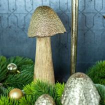 Decoratief paddenstoel groot metaal hout goudkleurig, natuur decoratief figuur herfst 32cm