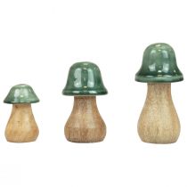 Decoratieve paddenstoelen houten paddenstoelen donkergroen glanzend H6/8/10cm set van 3