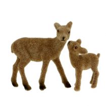 Deco hert 10cm met fawn bruin flocked set