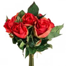 Deco rozen boeket kunstbloemen rozen rood H30cm 8st