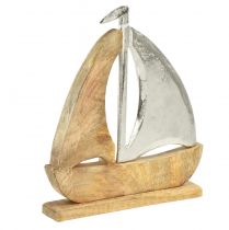 Artikel Decoratief scheepshout metaal zilver mangohout 16,5x4x18,5cm