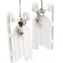 Artikel Decoratieve slee wit zilver met belkoord L13cm 4 stuks