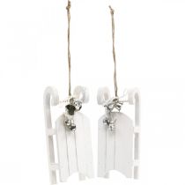 Artikel Decoratieve slee wit zilver met belkoord L13cm 4 stuks