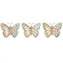 Decoratieve vlinder houten bloemen 15x12cm naturel/kleurrijk 3st