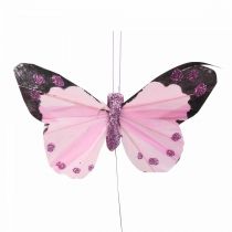 Deco vlinder op draadveer vlinders paars/roze 9,5cm 12st