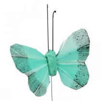 Artikel Deco vlinder op draad groen, blauw 5-6cm 24st