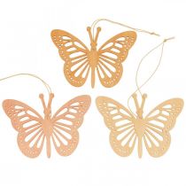 Deco vlinders deco hanger oranje/roze/geel 12cm 12st