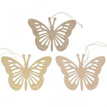 Deco vlinders deco hanger beige/roze/geel 12cm 12st