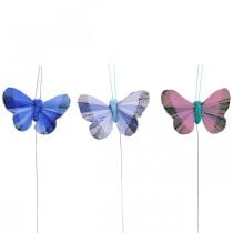Deco vlinders veer vlinder roze, blauw 6cm 24st