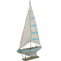 Deco zeilboot hout blauw-wit maritiem tafeldecoratie H54.5cm