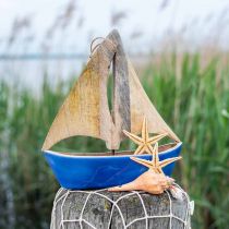 Deco zeilboot hout mango, houten schip blauw H27.5cm