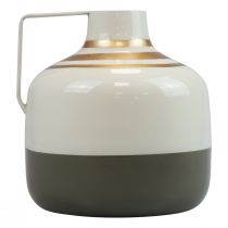 Artikel Charmante metalen decoratieve vaas met handvat, vintage stijl, crème/grijs/goud, Ø16cm, H17cm, voor droogbloemen en kunstplanten