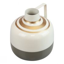 Artikel Charmante metalen decoratieve vaas met handvat, vintage stijl, crème/grijs/goud, Ø16cm, H17cm, voor droogbloemen en kunstplanten