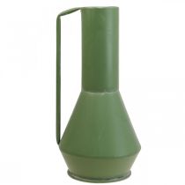 Artikel Decoratieve metalen vaas, groen, met handvat; vintage sierkan, 14 cm hoog, 28,5 cm hoog