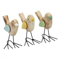 Decoratieve vogels houten vogels tafeldecoratie lente naturel kleurrijk 12cm 3st